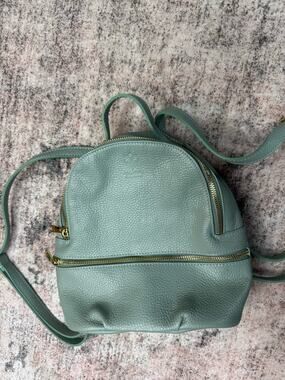 Vera Pelle Teal Blue 100% Leather Backpack Medium Sized Italian Leather Soft